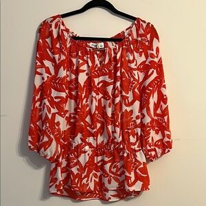 Cato Coral and White Floral Blouse